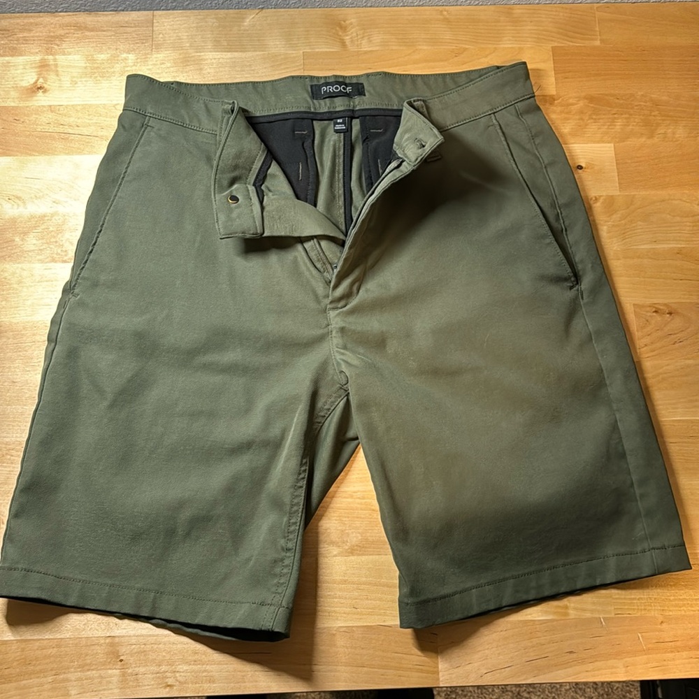 Proof Nomad Shorts in Green | Men’s 32, 9” inseam.